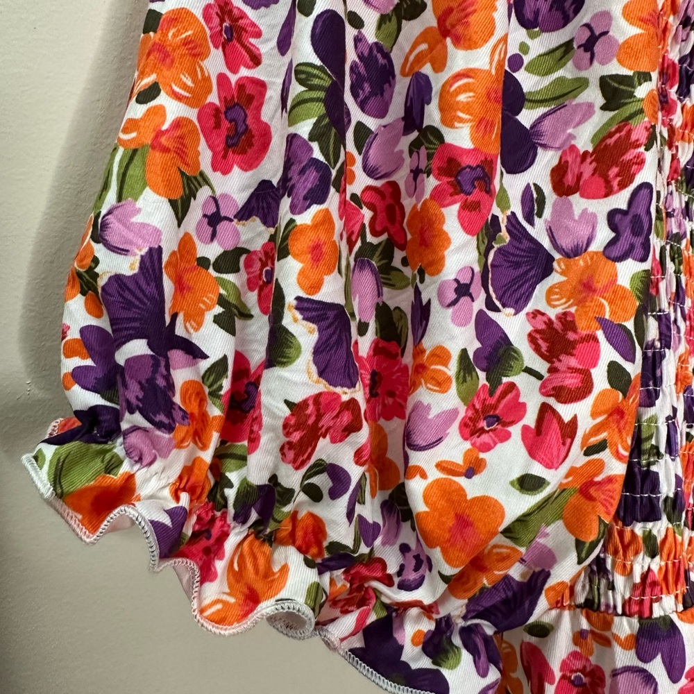 BeautyNee Maternity Floral Print Dress Short Puff Sleeve Square Neck Size 2XL - Picture 3 of 8